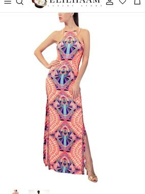 Mara Hoffman Coral and Blue Geometric Halter Maxi Dress